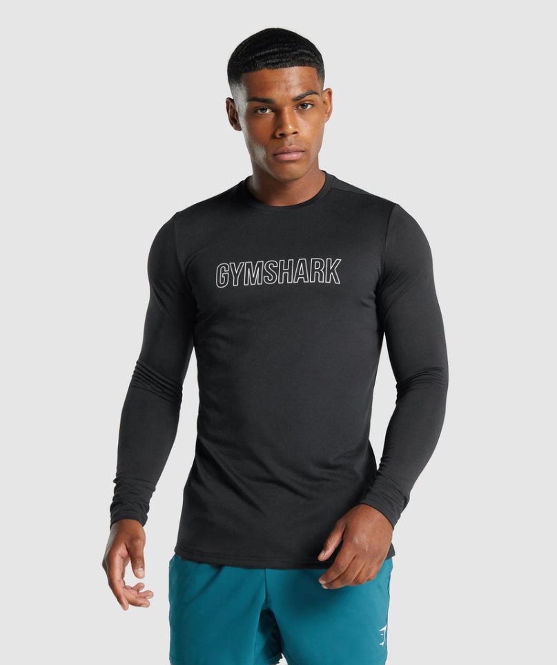 Men\'s Gymshark Arrival Long Sleeve Graphic T-Shirts Black | CA 107DN8